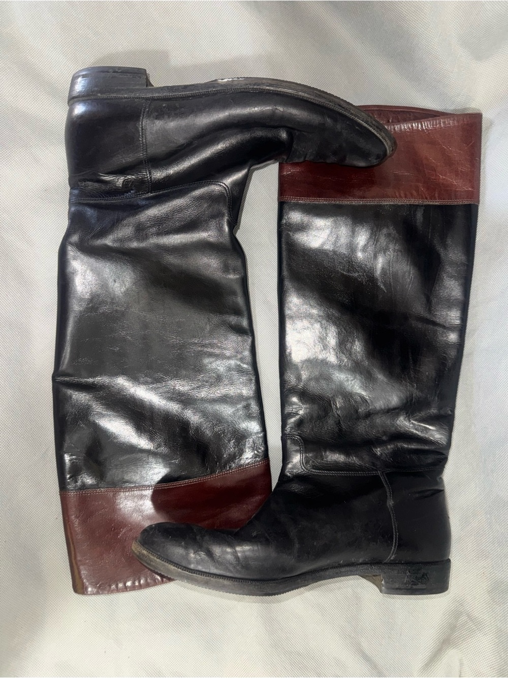 Vintage Salvatore Ferragamo Two-Tone Leather Riding Boots Black Brown Size 8 B